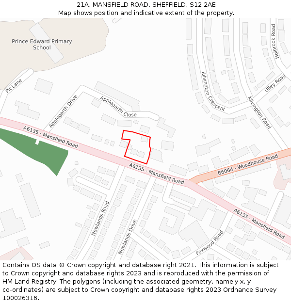 21A, MANSFIELD ROAD, SHEFFIELD, S12 2AE: Location map and indicative extent of plot