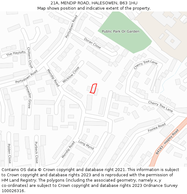 21A, MENDIP ROAD, HALESOWEN, B63 1HU: Location map and indicative extent of plot
