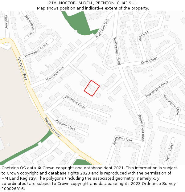21A, NOCTORUM DELL, PRENTON, CH43 9UL: Location map and indicative extent of plot