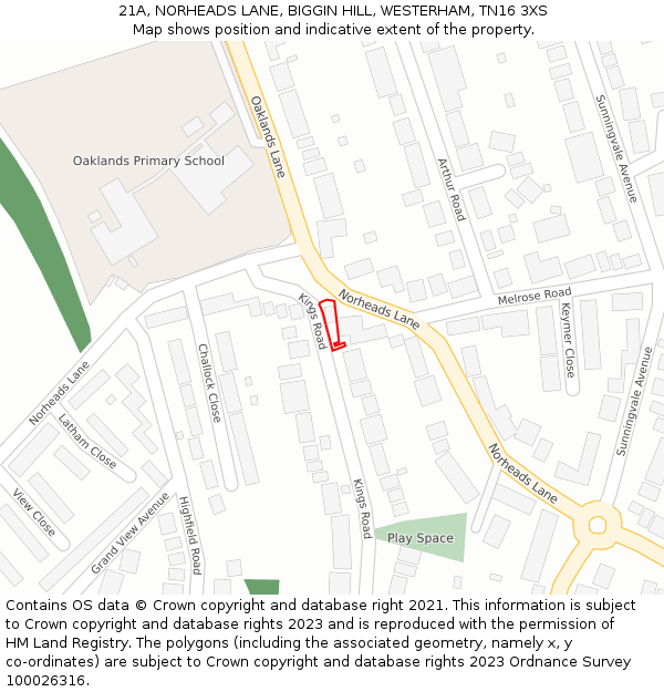 21A, NORHEADS LANE, BIGGIN HILL, WESTERHAM, TN16 3XS: Location map and indicative extent of plot