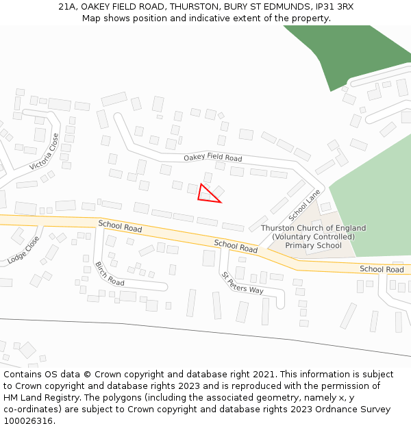 21A, OAKEY FIELD ROAD, THURSTON, BURY ST EDMUNDS, IP31 3RX: Location map and indicative extent of plot