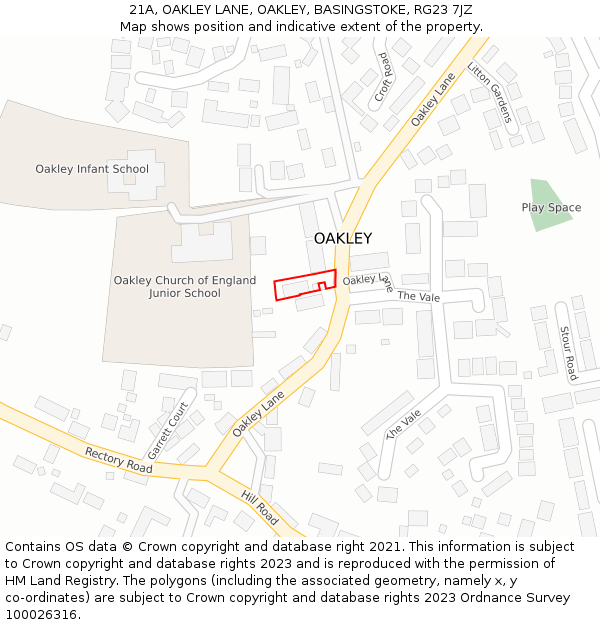 21A, OAKLEY LANE, OAKLEY, BASINGSTOKE, RG23 7JZ: Location map and indicative extent of plot