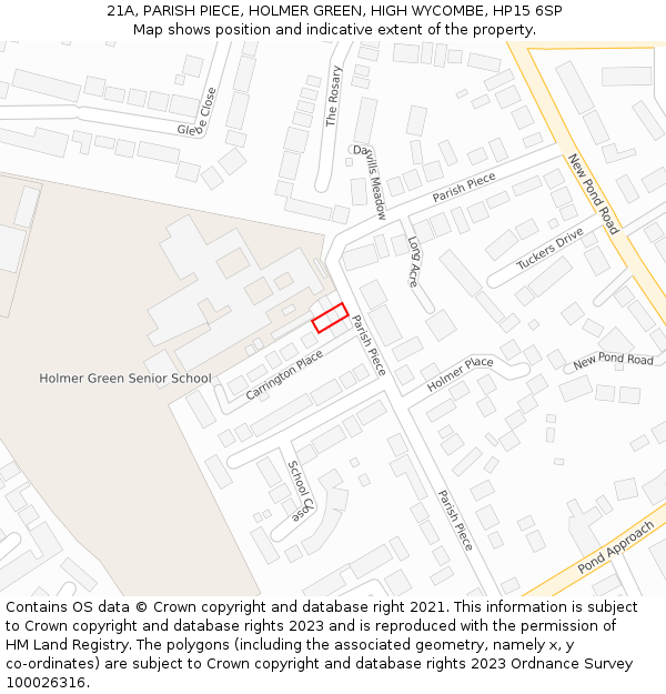 21A, PARISH PIECE, HOLMER GREEN, HIGH WYCOMBE, HP15 6SP: Location map and indicative extent of plot