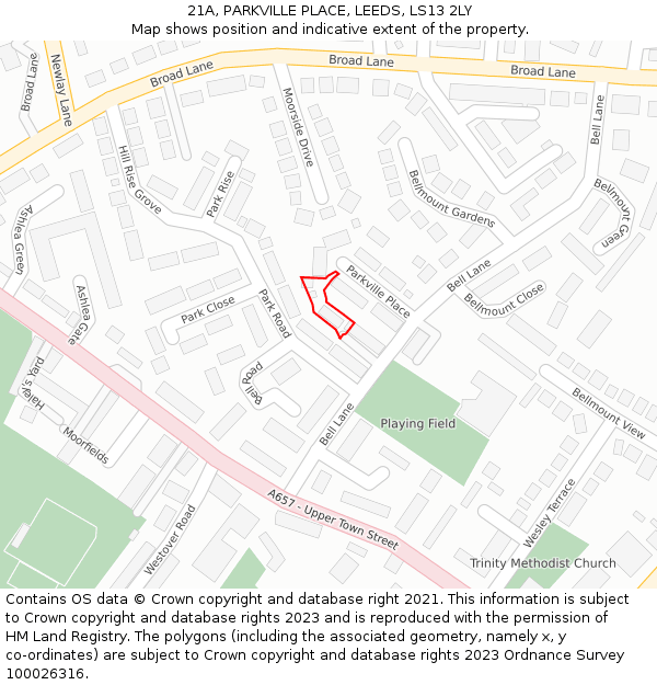 21A, PARKVILLE PLACE, LEEDS, LS13 2LY: Location map and indicative extent of plot