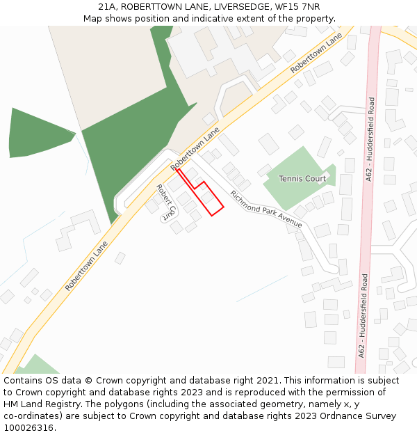 21A, ROBERTTOWN LANE, LIVERSEDGE, WF15 7NR: Location map and indicative extent of plot