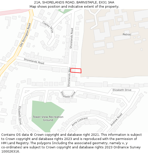 21A, SHORELANDS ROAD, BARNSTAPLE, EX31 3AA: Location map and indicative extent of plot