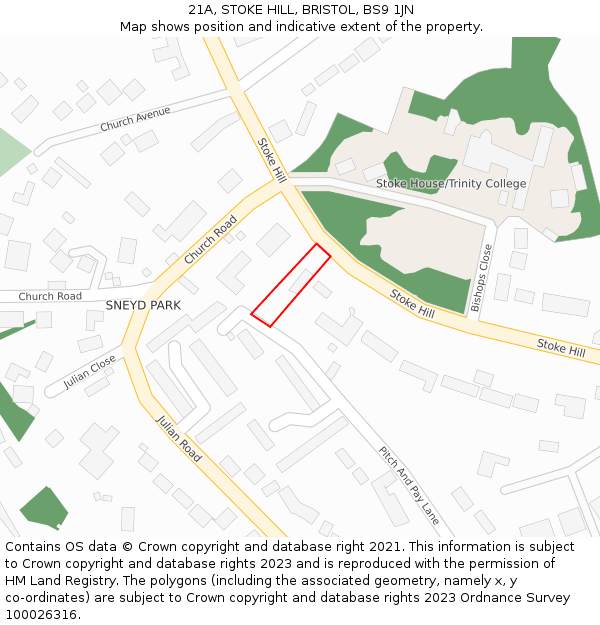 21A, STOKE HILL, BRISTOL, BS9 1JN: Location map and indicative extent of plot