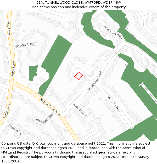 21A, TUNNEL WOOD CLOSE, WATFORD, WD17 4SW: Location map and indicative extent of plot
