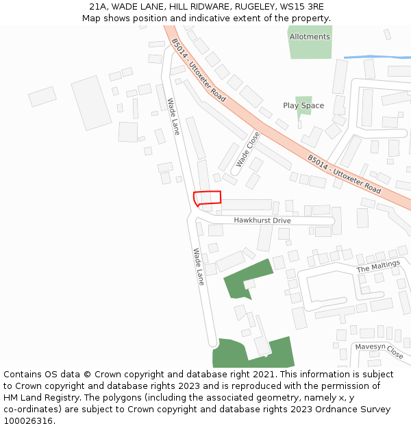 21A, WADE LANE, HILL RIDWARE, RUGELEY, WS15 3RE: Location map and indicative extent of plot