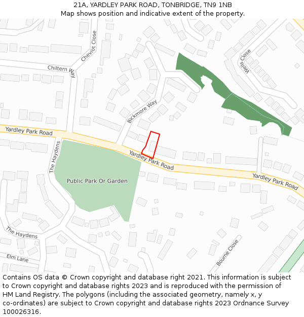 21A, YARDLEY PARK ROAD, TONBRIDGE, TN9 1NB: Location map and indicative extent of plot