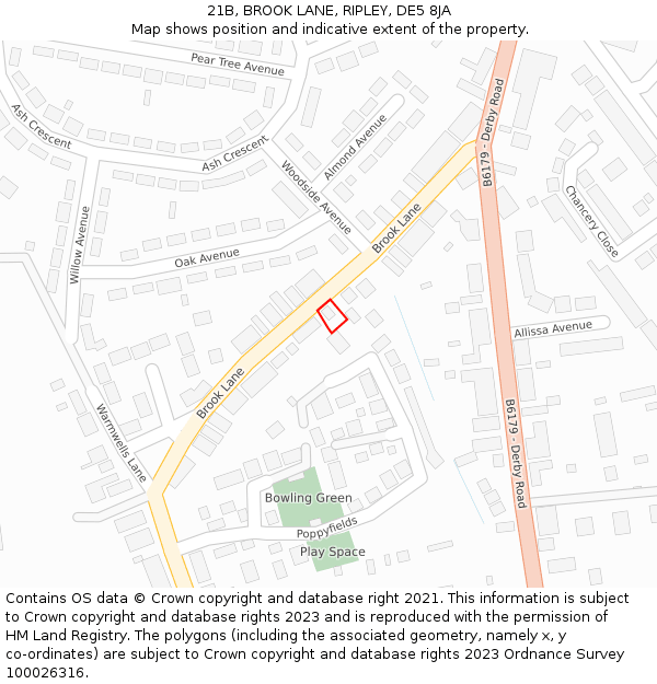21B, BROOK LANE, RIPLEY, DE5 8JA: Location map and indicative extent of plot