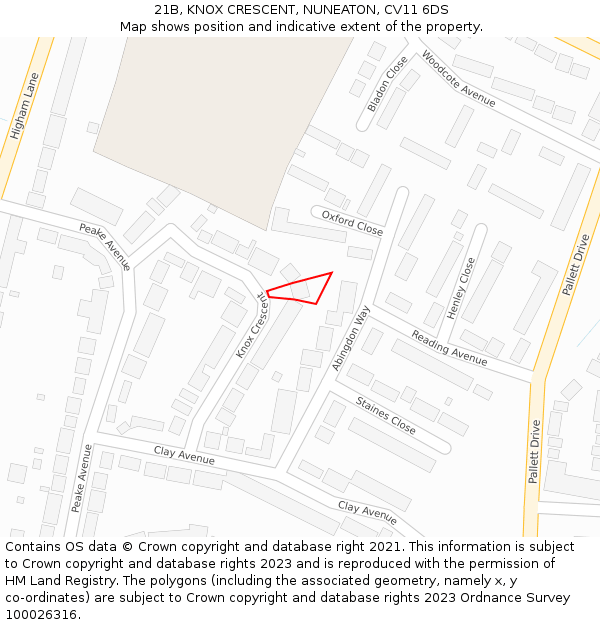 21B, KNOX CRESCENT, NUNEATON, CV11 6DS: Location map and indicative extent of plot