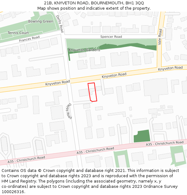 21B, KNYVETON ROAD, BOURNEMOUTH, BH1 3QQ: Location map and indicative extent of plot