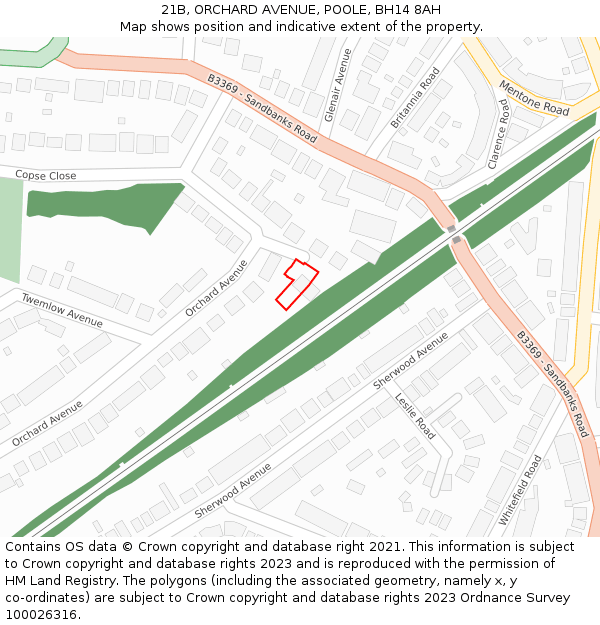 21B, ORCHARD AVENUE, POOLE, BH14 8AH: Location map and indicative extent of plot