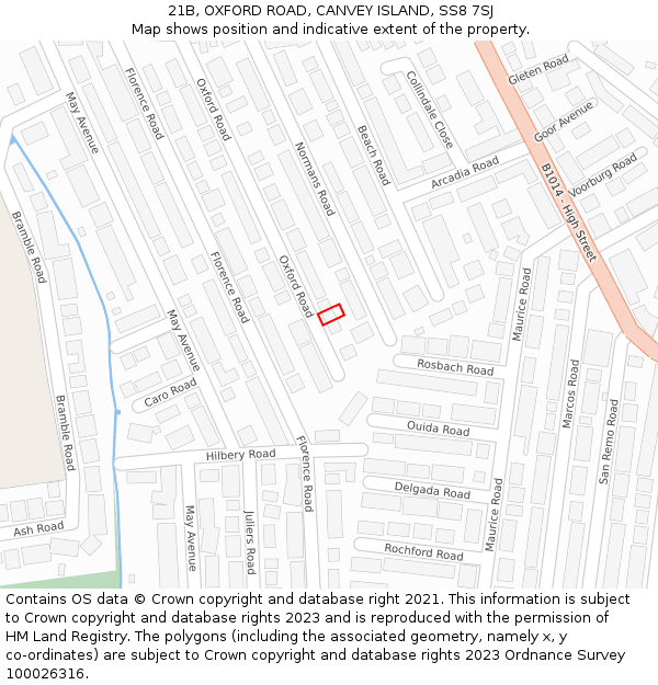 21B, OXFORD ROAD, CANVEY ISLAND, SS8 7SJ: Location map and indicative extent of plot