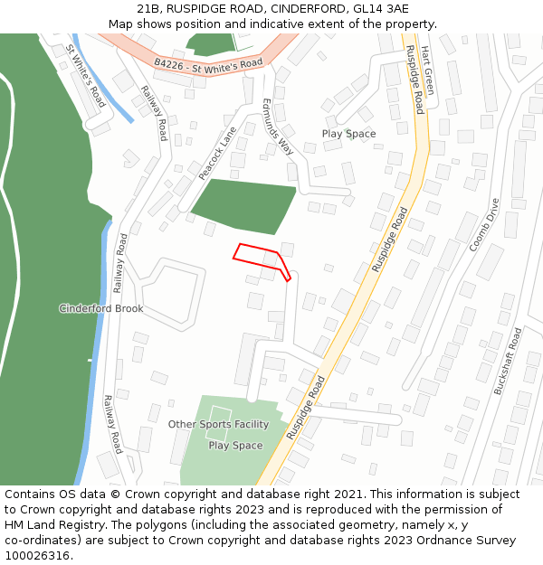 21B, RUSPIDGE ROAD, CINDERFORD, GL14 3AE: Location map and indicative extent of plot