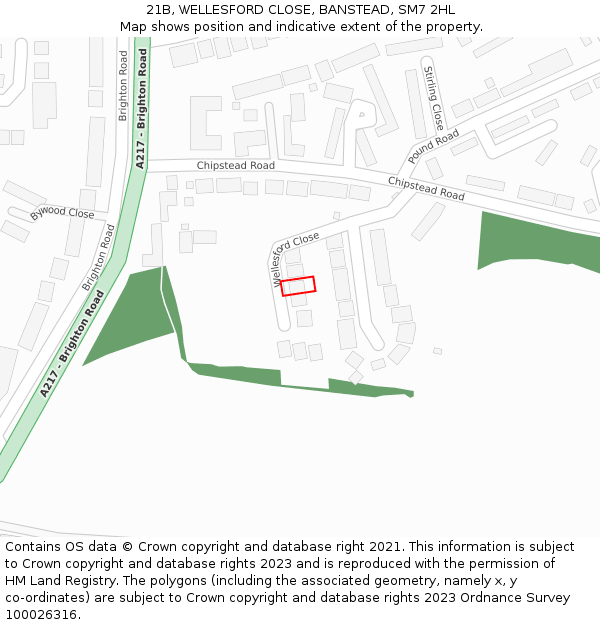 21B, WELLESFORD CLOSE, BANSTEAD, SM7 2HL: Location map and indicative extent of plot