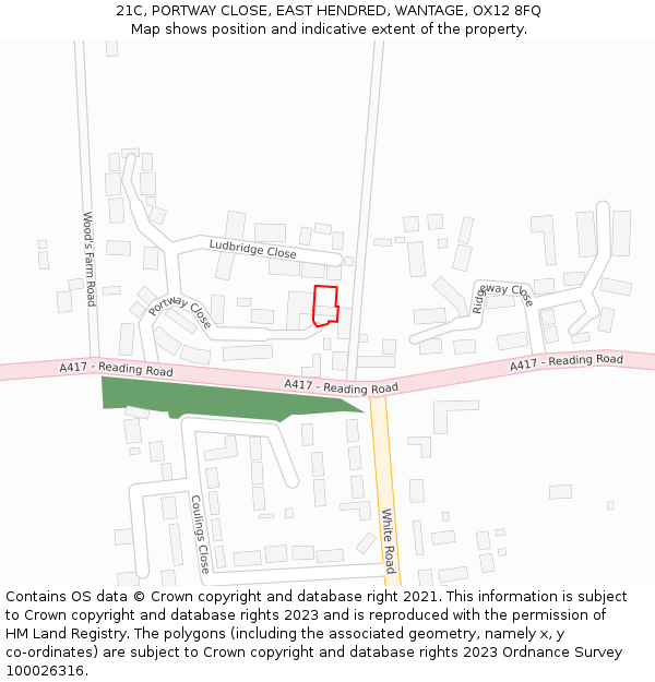 21C, PORTWAY CLOSE, EAST HENDRED, WANTAGE, OX12 8FQ: Location map and indicative extent of plot