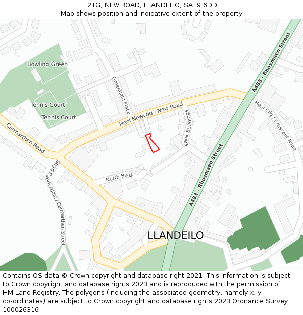 21G, NEW ROAD, LLANDEILO, SA19 6DD: Location map and indicative extent of plot