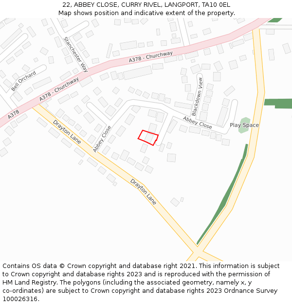 22, ABBEY CLOSE, CURRY RIVEL, LANGPORT, TA10 0EL: Location map and indicative extent of plot