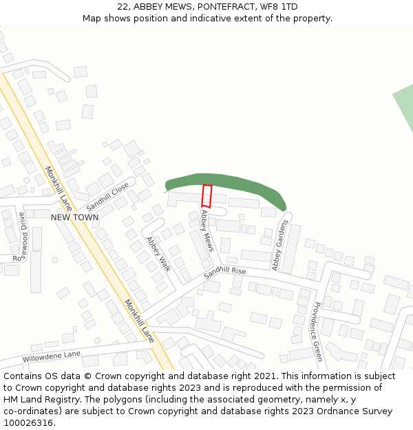 22, ABBEY MEWS, PONTEFRACT, WF8 1TD: Location map and indicative extent of plot