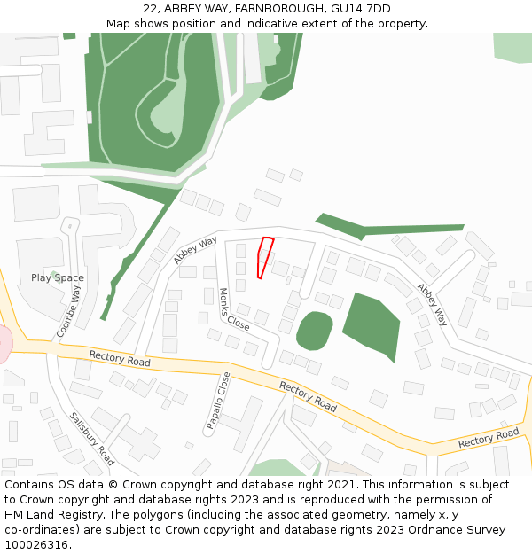 22, ABBEY WAY, FARNBOROUGH, GU14 7DD: Location map and indicative extent of plot