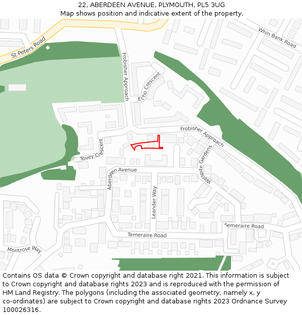 22, ABERDEEN AVENUE, PLYMOUTH, PL5 3UG: Location map and indicative extent of plot