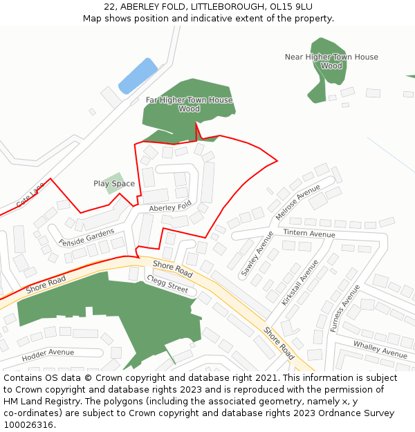 22, ABERLEY FOLD, LITTLEBOROUGH, OL15 9LU: Location map and indicative extent of plot