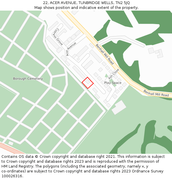 22, ACER AVENUE, TUNBRIDGE WELLS, TN2 5JQ: Location map and indicative extent of plot