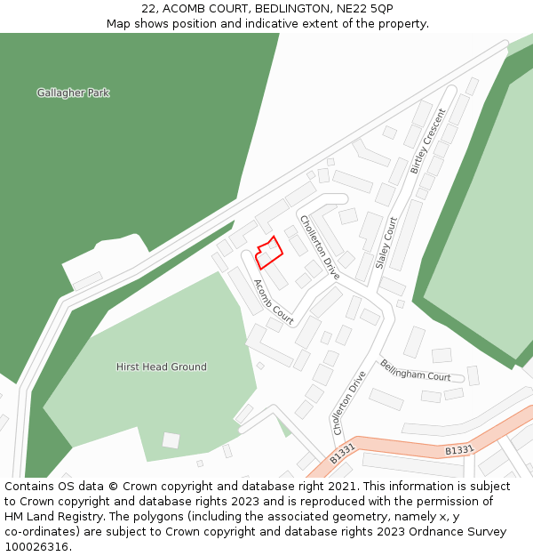 22, ACOMB COURT, BEDLINGTON, NE22 5QP: Location map and indicative extent of plot