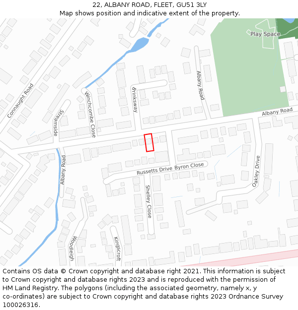 22, ALBANY ROAD, FLEET, GU51 3LY: Location map and indicative extent of plot