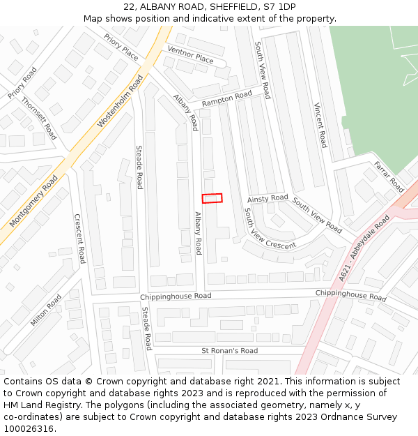 22, ALBANY ROAD, SHEFFIELD, S7 1DP: Location map and indicative extent of plot