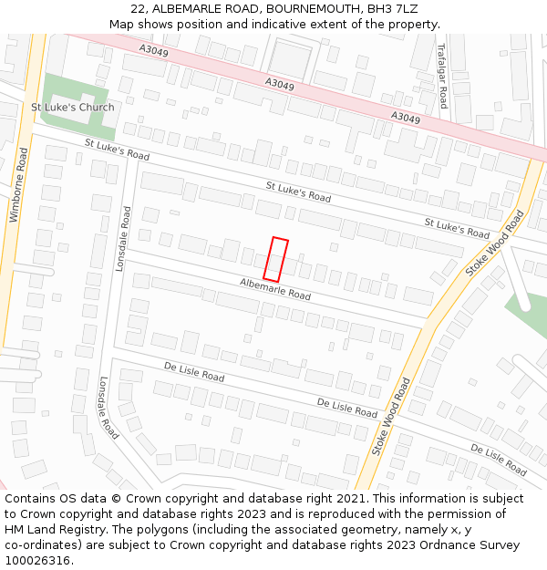 22, ALBEMARLE ROAD, BOURNEMOUTH, BH3 7LZ: Location map and indicative extent of plot