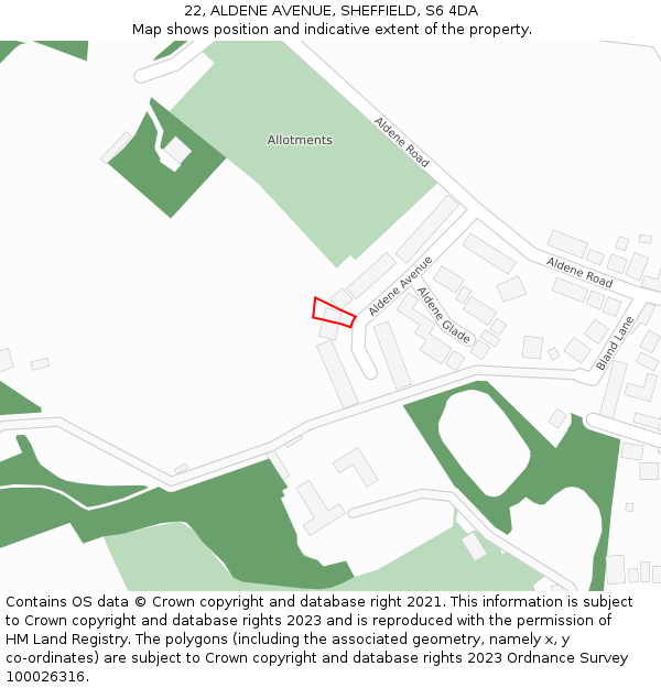 22, ALDENE AVENUE, SHEFFIELD, S6 4DA: Location map and indicative extent of plot