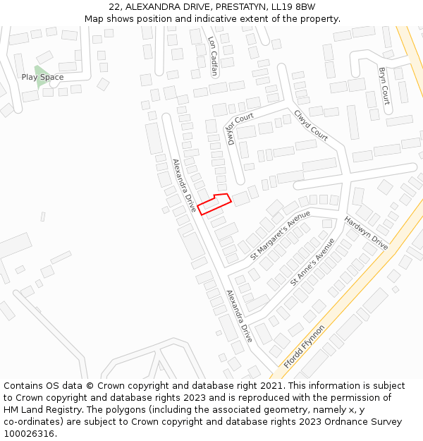 22, ALEXANDRA DRIVE, PRESTATYN, LL19 8BW: Location map and indicative extent of plot