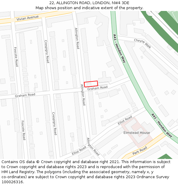 22, ALLINGTON ROAD, LONDON, NW4 3DE: Location map and indicative extent of plot