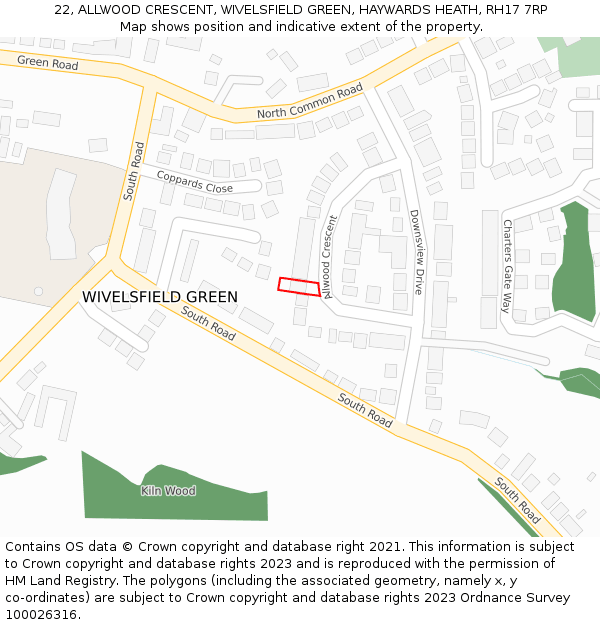 22, ALLWOOD CRESCENT, WIVELSFIELD GREEN, HAYWARDS HEATH, RH17 7RP: Location map and indicative extent of plot