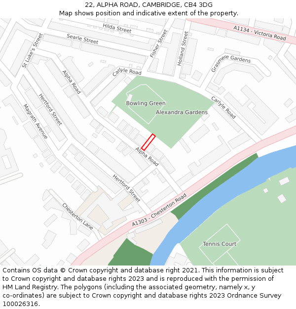 22, ALPHA ROAD, CAMBRIDGE, CB4 3DG: Location map and indicative extent of plot