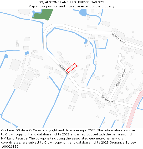 22, ALSTONE LANE, HIGHBRIDGE, TA9 3DS: Location map and indicative extent of plot