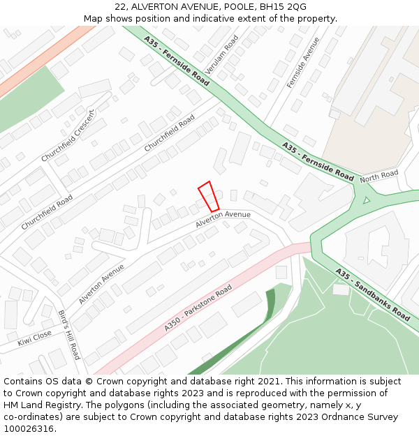 22, ALVERTON AVENUE, POOLE, BH15 2QG: Location map and indicative extent of plot