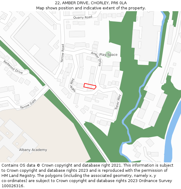 22, AMBER DRIVE, CHORLEY, PR6 0LA: Location map and indicative extent of plot