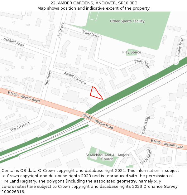22, AMBER GARDENS, ANDOVER, SP10 3EB: Location map and indicative extent of plot