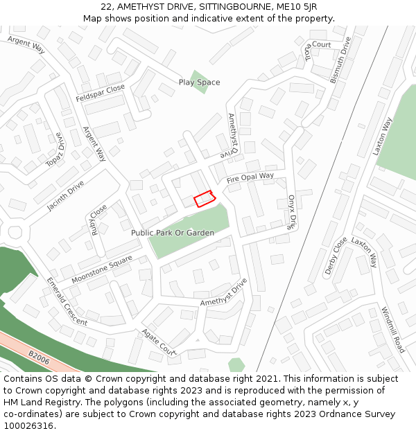 22, AMETHYST DRIVE, SITTINGBOURNE, ME10 5JR: Location map and indicative extent of plot