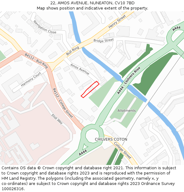 22, AMOS AVENUE, NUNEATON, CV10 7BD: Location map and indicative extent of plot