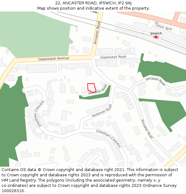 22, ANCASTER ROAD, IPSWICH, IP2 9AJ: Location map and indicative extent of plot