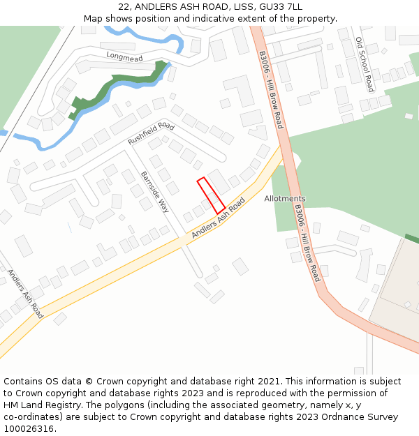 22, ANDLERS ASH ROAD, LISS, GU33 7LL: Location map and indicative extent of plot