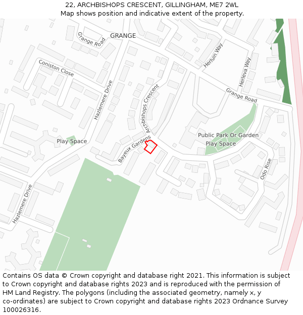 22, ARCHBISHOPS CRESCENT, GILLINGHAM, ME7 2WL: Location map and indicative extent of plot