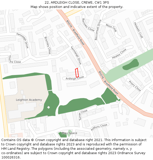 22, ARDLEIGH CLOSE, CREWE, CW1 3PS: Location map and indicative extent of plot