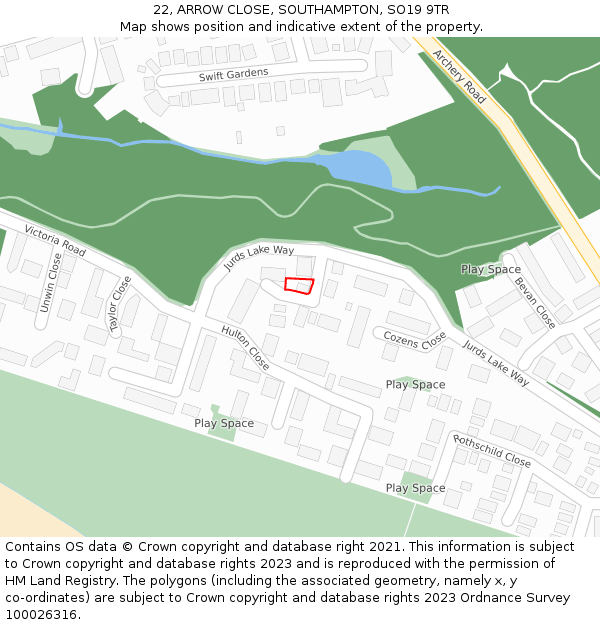 22, ARROW CLOSE, SOUTHAMPTON, SO19 9TR: Location map and indicative extent of plot