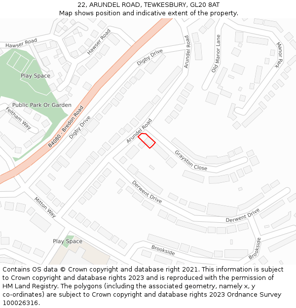 22, ARUNDEL ROAD, TEWKESBURY, GL20 8AT: Location map and indicative extent of plot